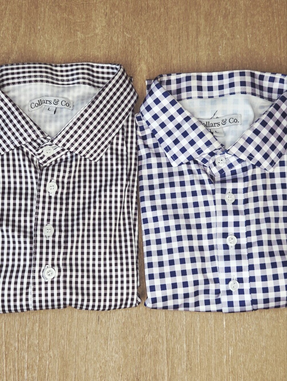 Collars $ Co. Lot Of 2 Mens Blue and Black Gingham Polo Short Sleeve Shirts (L)